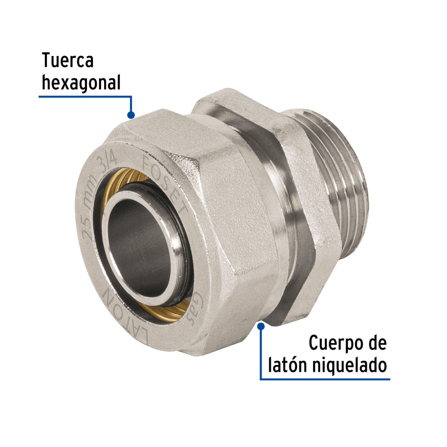 Conector para PEALPE, 3/4', con rosca macho, Foset Caja con 2, 45937