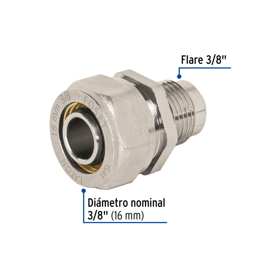 Conector para PEALPE, 3/8' a flare 3/8', Foset Caja con 4, 45941