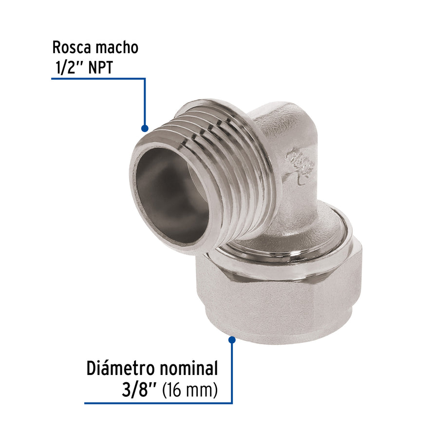 Codo 90° para PEALPE, 3/8', con rosca macho, Foset Caja con 4, 45924