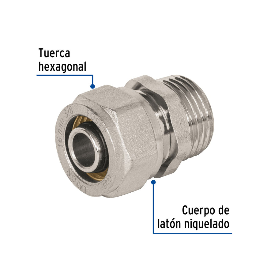 Conector para PEALPE, 3/8', con rosca macho, Foset Caja con 4, 45935
