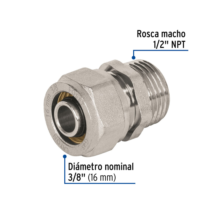 Conector para PEALPE, 3/8', con rosca macho, Foset Caja con 4, 45935