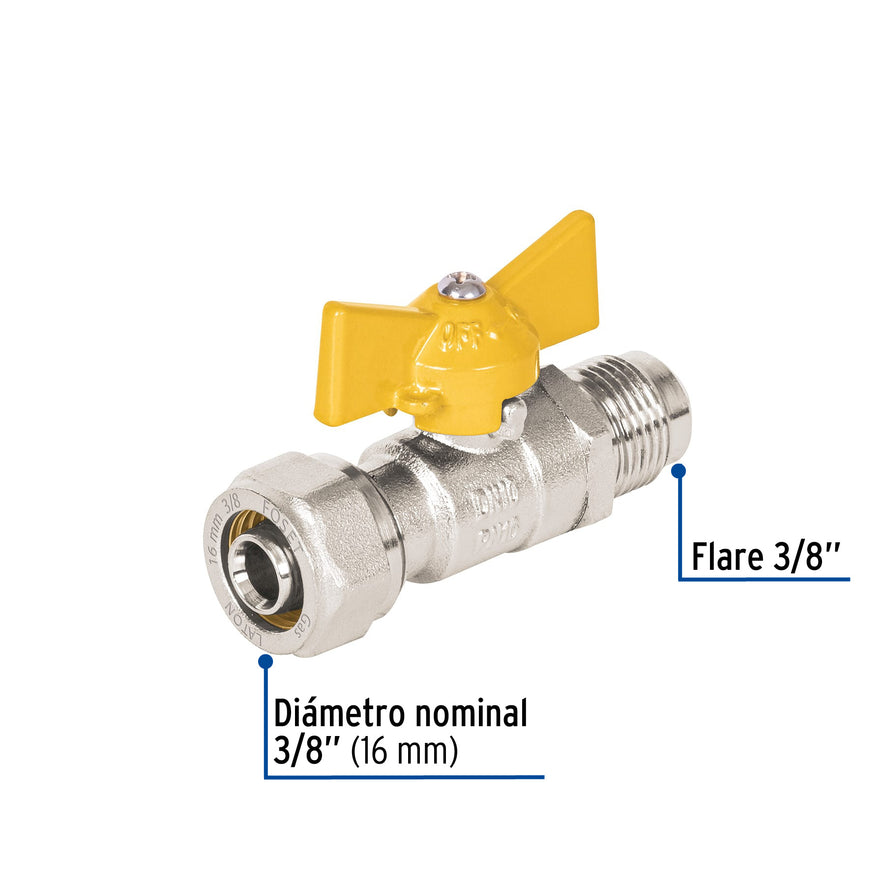Válvula esfera para PE-AL-PE, 3/8'a flare 3/8', Foset Caja con 2, 45946