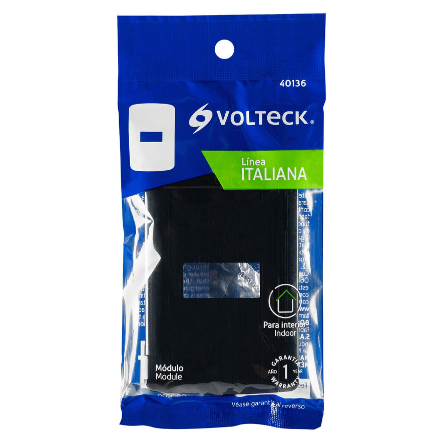 Placa 1 módulo, Italiana, color negro, Volteck Caja con 12, 40136