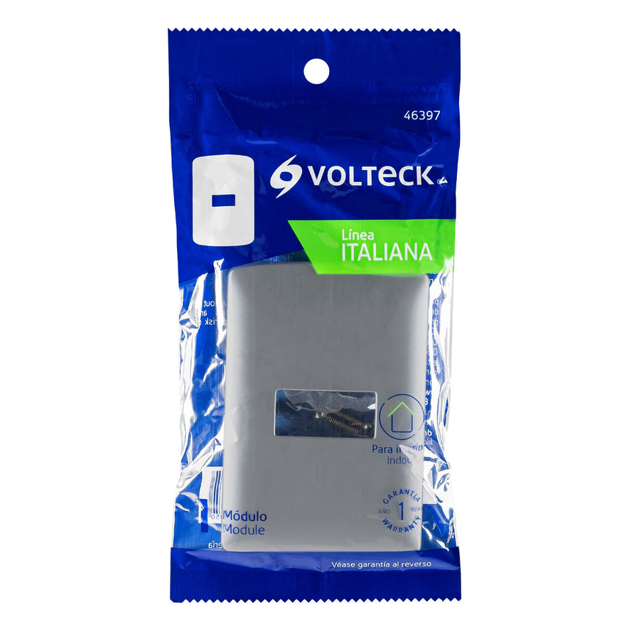 Placa 1 módulo de ABS, línea italiana, color plata, Volteck Caja con 12, 46397