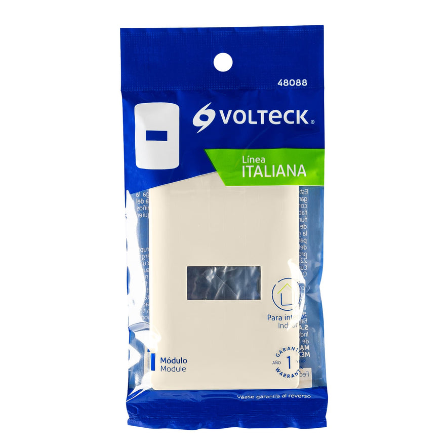 Placa 1 módulo de ABS, línea Italiana, color marfil, Volteck Caja con 12, 48088