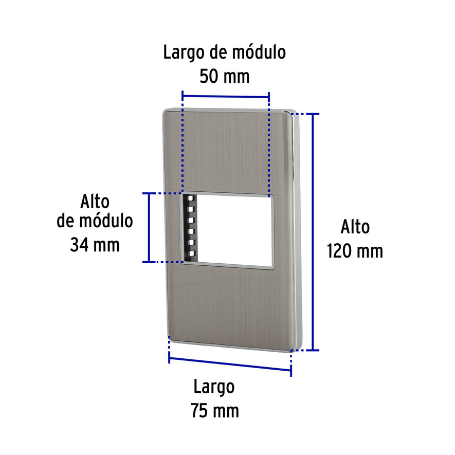 Placa de acero inox con 1 ventana 1.5 módulos, línea Lisboa Caja con 12, 47818
