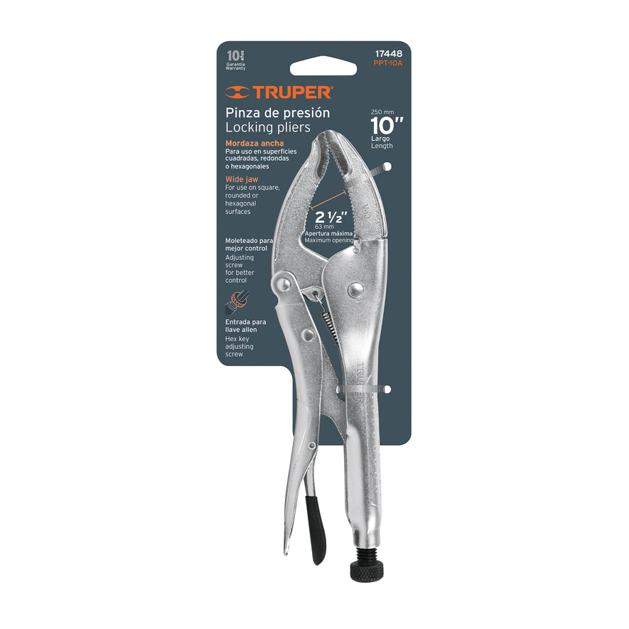 Pinza de presión 10' apertura amplia, Truper Caja con 3, 17448