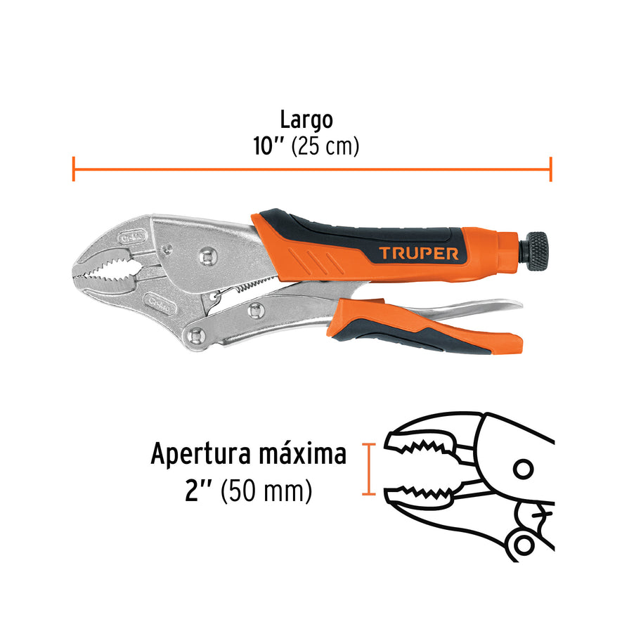 Pinza de presión 10' mordaza curva mango de vinil, Truper Caja con 3, 17436
