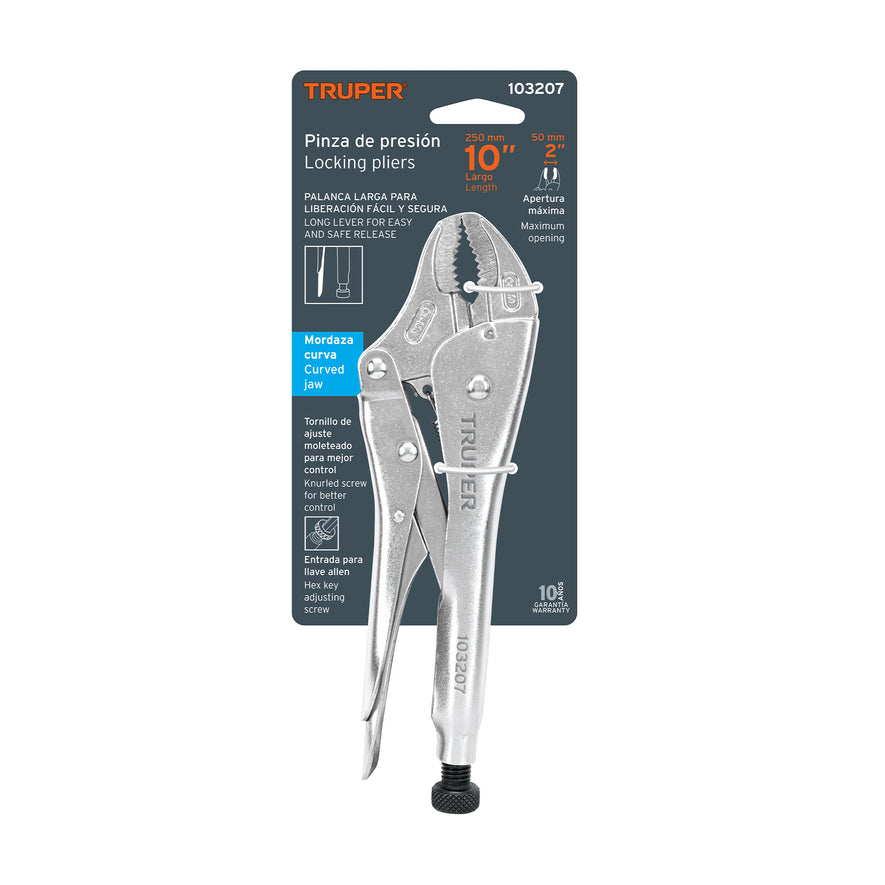 Pinza de presión 10' mordaza curva, tipo japonés, Truper Caja con 3, 103207