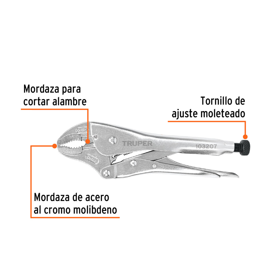 Pinza de presión 10' mordaza curva, tipo japonés, Truper Caja con 3, 103207