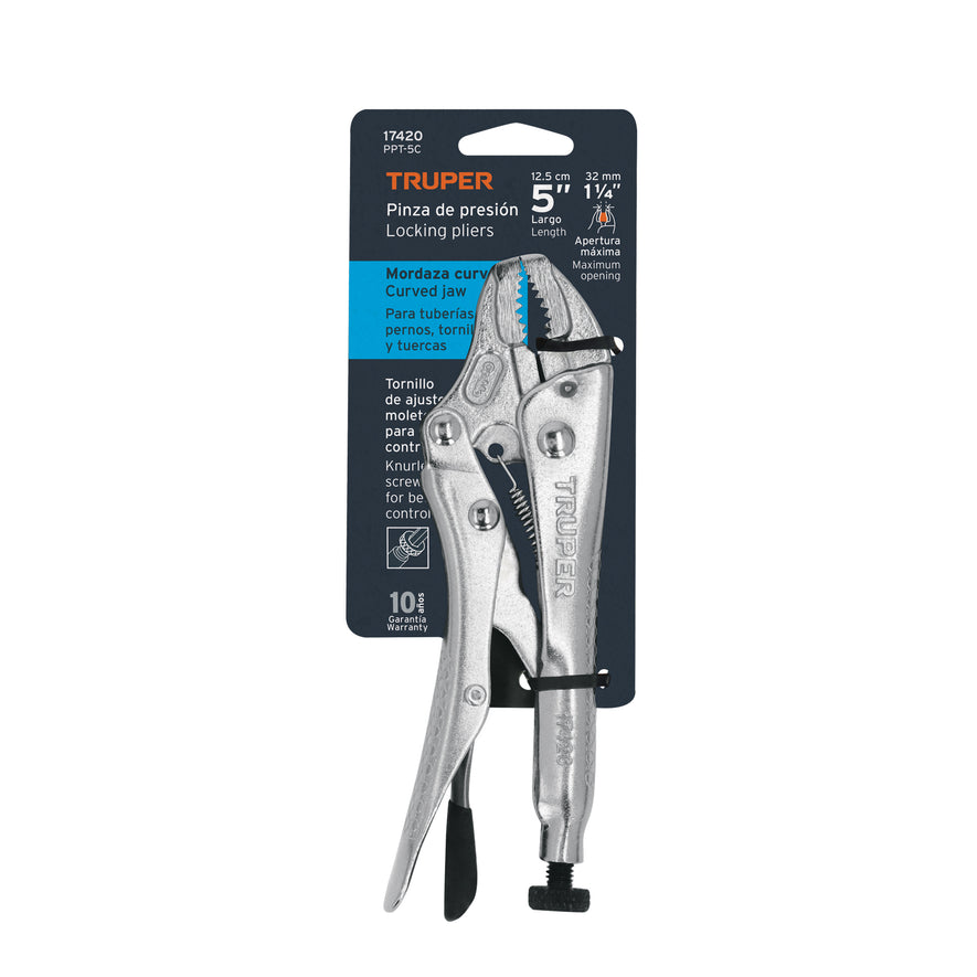 Pinza de presión 5' mordaza curva, Truper Caja con 3, 17420