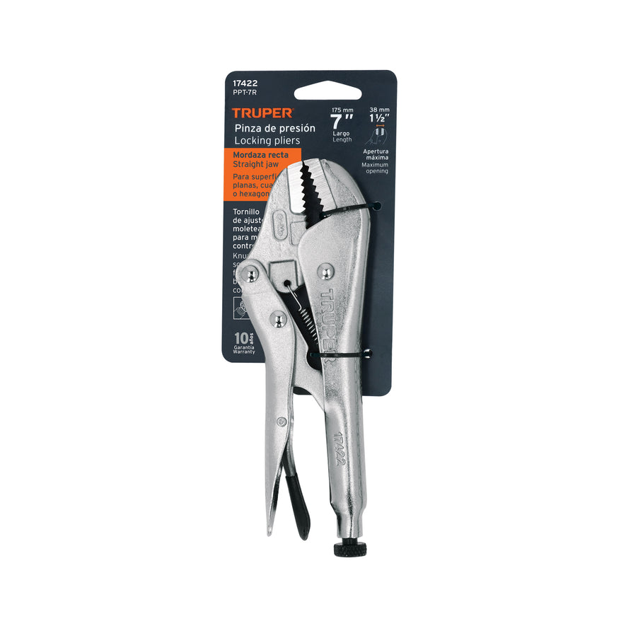 Pinza de presión 7' mordaza recta, Truper Caja con 3, 17422