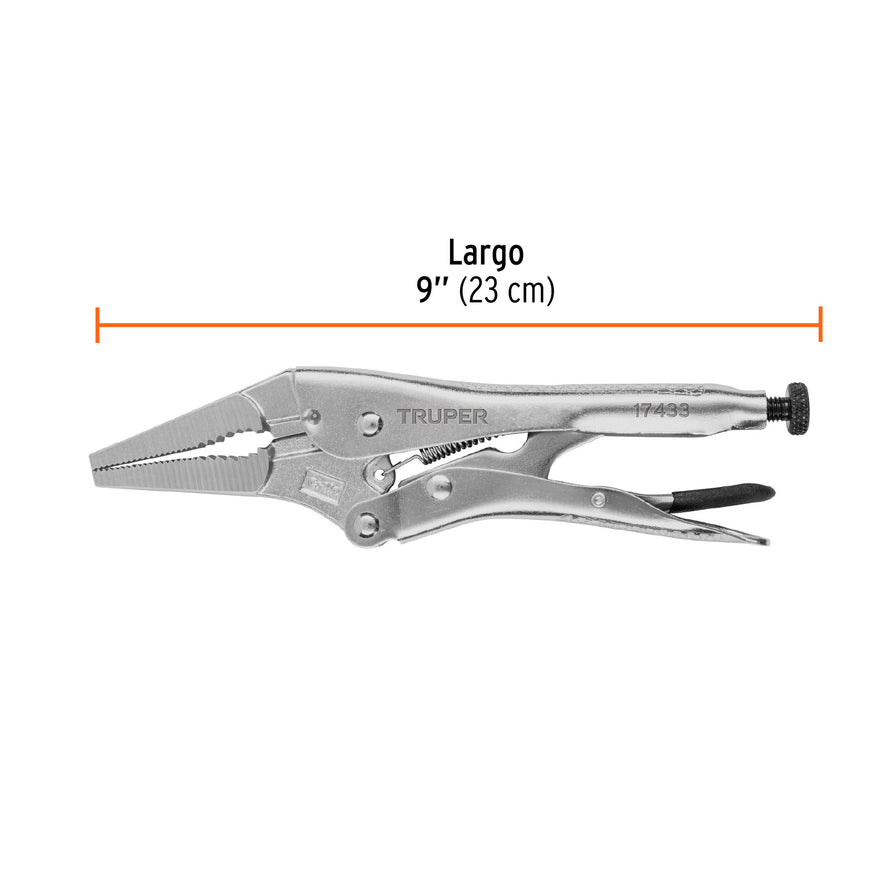 Pinza de presión 9', punta larga, Truper Caja con 3, 17433