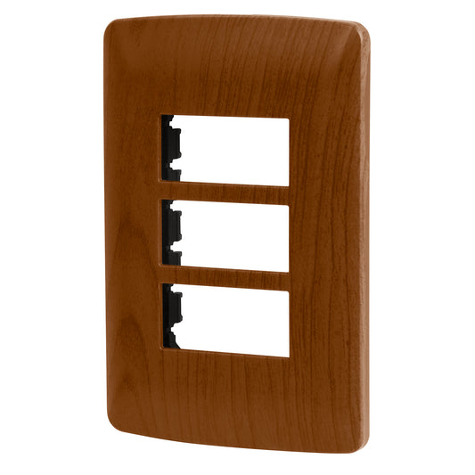 Placa 3 módulos de ABS, línea Italiana, acabado madera Caja con 12, 46394