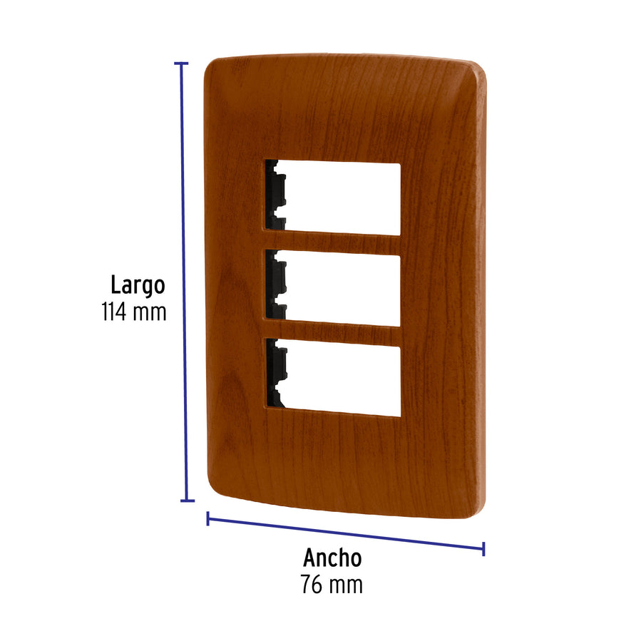 Placa 3 módulos de ABS, línea Italiana, acabado madera Caja con 12, 46394