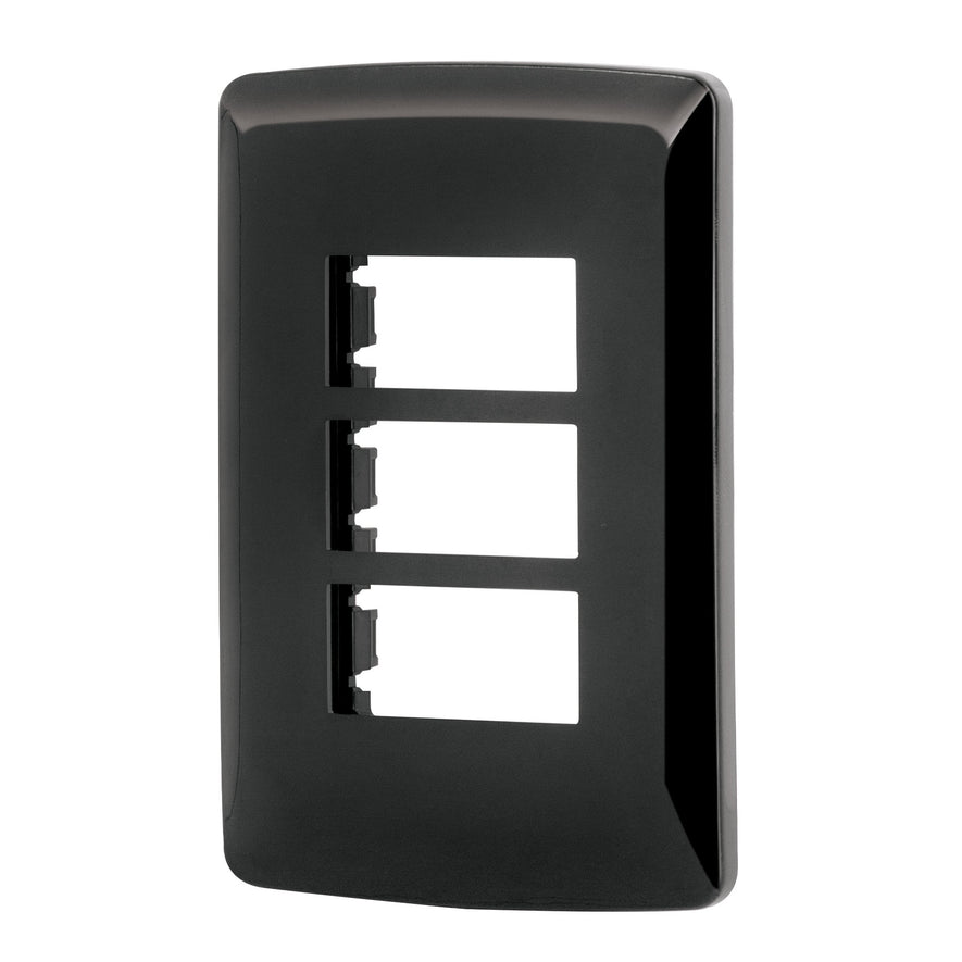 Placa 3 modulos, Italiana, color negro, Volteck Caja con 12, 40138