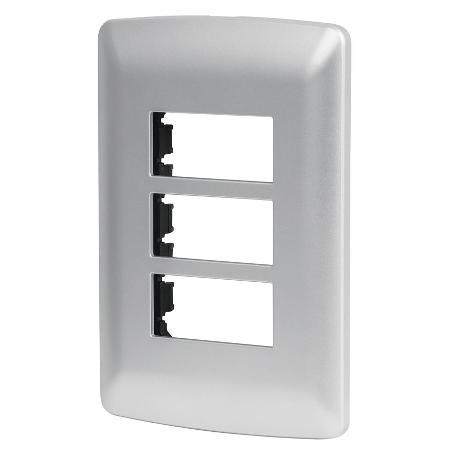 Placa 3 módulos de ABS, línea italiana, color plata, Volteck Caja con 12, 46399