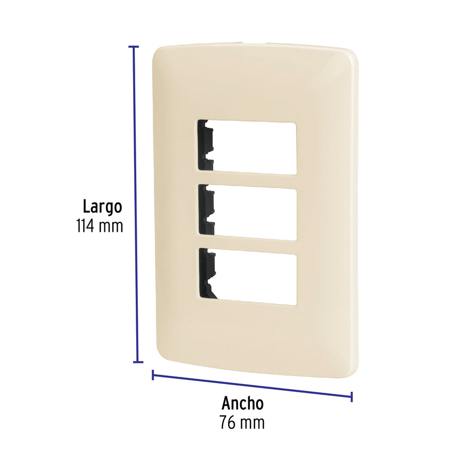 Placa 3 módulos de ABS, línea Italiana, color marfil Caja con 12, 48090