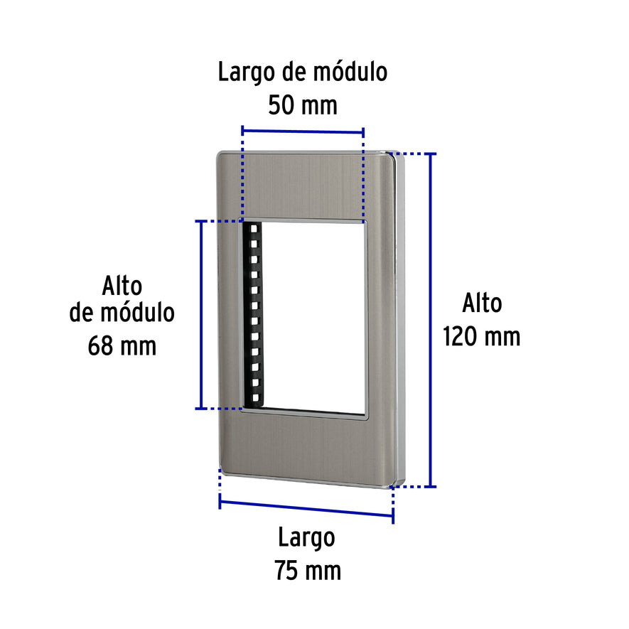 Placa de acero inox con 1 ventana 3 módulos, línea Lisboa Caja con 12, 47819
