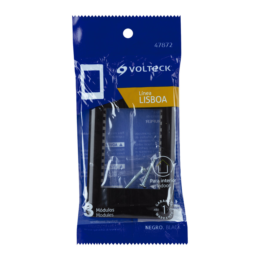 Placa negra de 1 ventana 3 módulos, línea Lisboa, Volteck Caja con 12, 47872