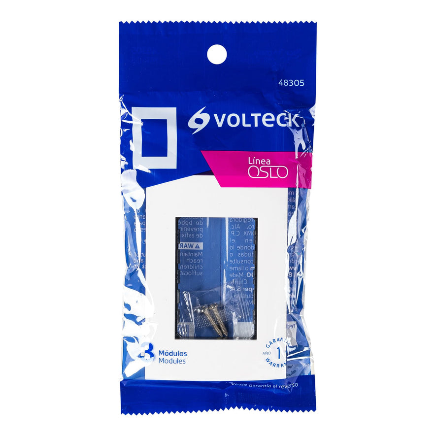 Placa 3 módulos de ABS, línea Oslo, color blanco, Volteck Caja con 12, 48305