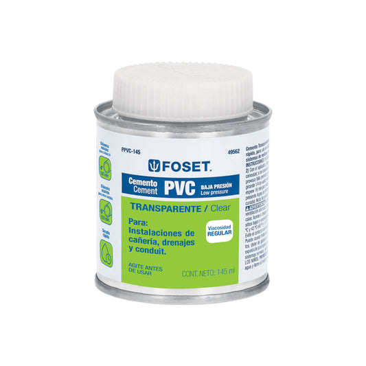 Cemento para PVC en bote de 145 ml, baja presión, Foset Caja con 8, 49562
