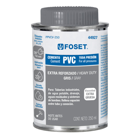 Cemento para PVC en bote de 250 ml, alta viscosidad, Foset Caja con 4, 44927