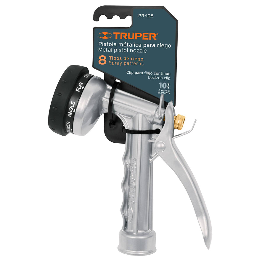 Pistola para riego de 8 funciones metálica, Truper Caja con 6, 17481