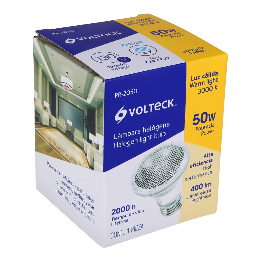 Lámpara de halógeno 50 W tipo PAR 20, en caja, Volteck Caja con 6, 47244