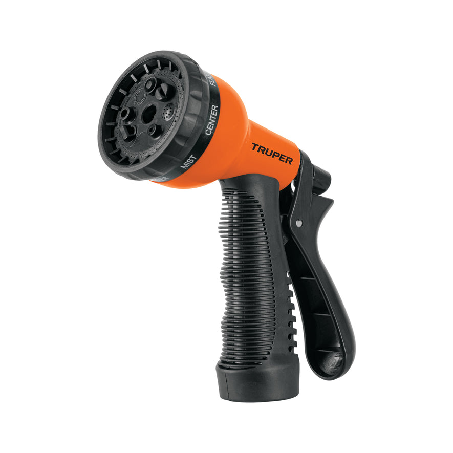 Pistola para riego de 8 funciones plástica con recubrimiento Caja con 6, 18482