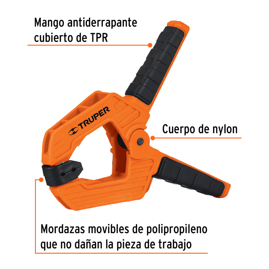 Prensa de resorte de 4', cuerpo de nylon con mango de TPR Caja con 4, 17700