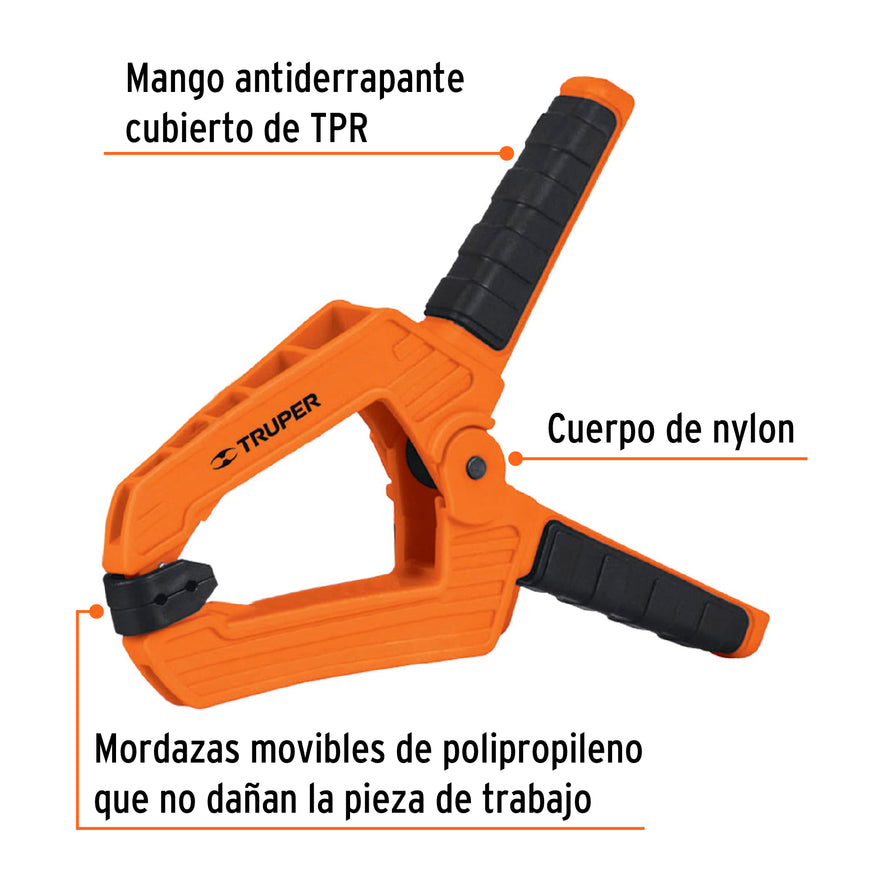 Prensa de resorte de 6', cuerpo de nylon con mango de TPR Caja con 4, 17701