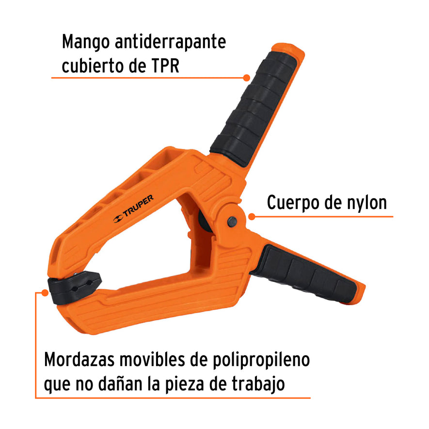 Prensa de resorte de 8', cuerpo de nylon con mango de TPR Caja con 4, 17702