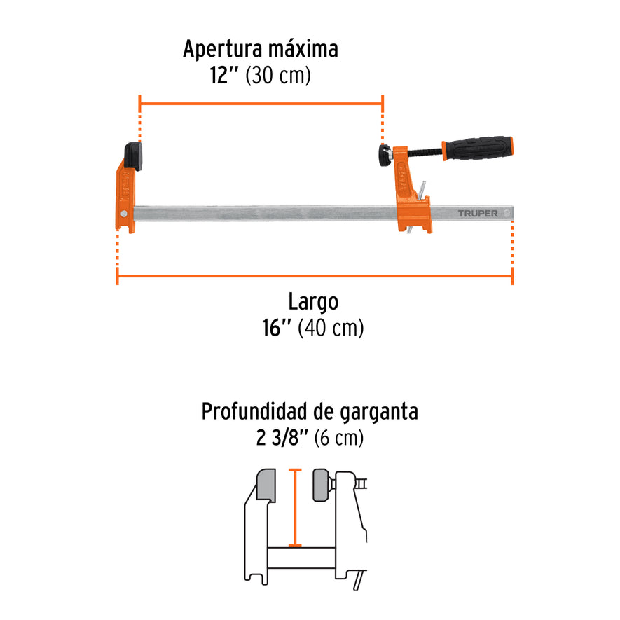 Prensa rápida tipo 'F' 12', uso ligero, Truper Caja con 2, 103169