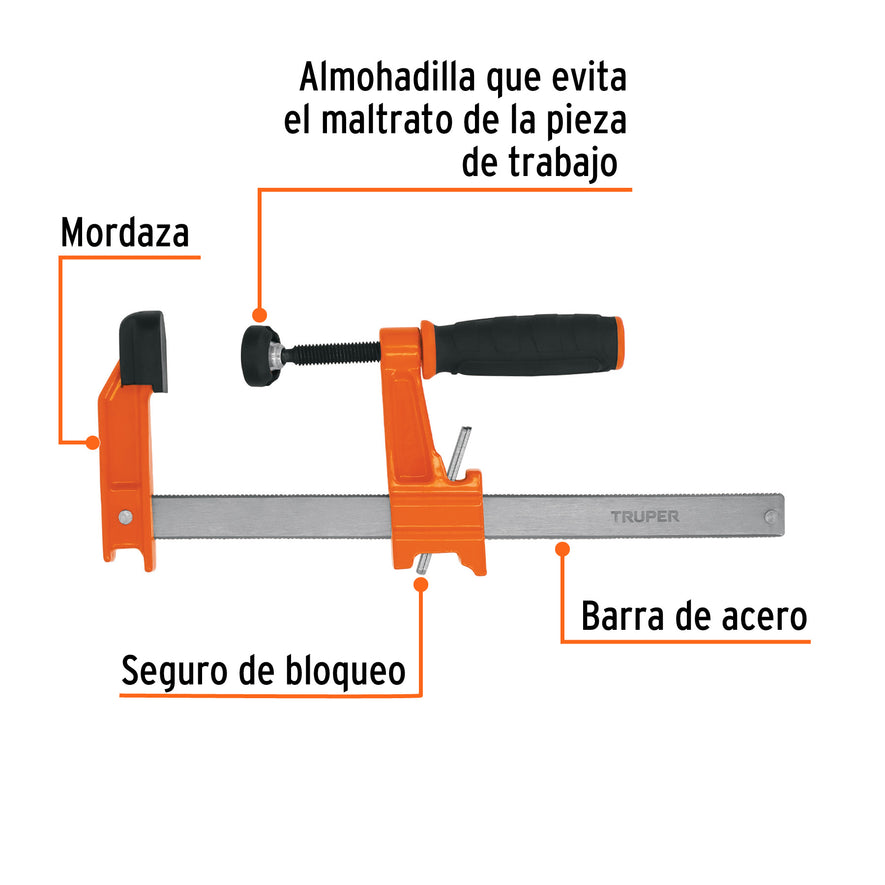 Prensa rápida tipo 'F' 6', uso ligero, Truper Caja con 2, 103166