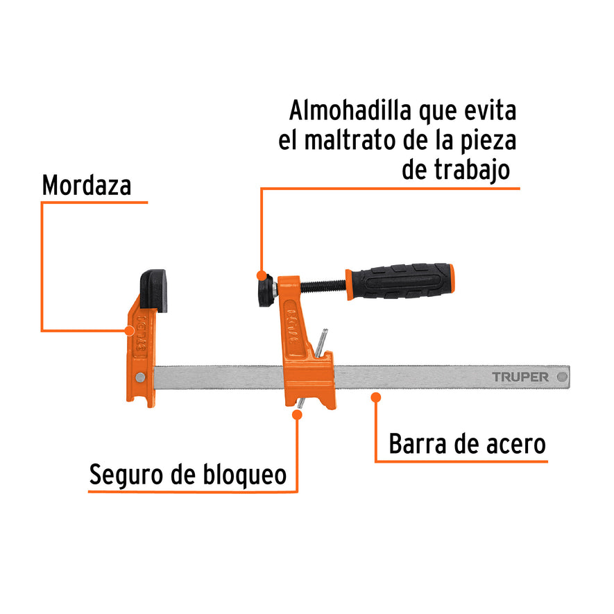 Prensa rápida tipo 'F' 8', uso ligero, Truper Caja con 2, 103167