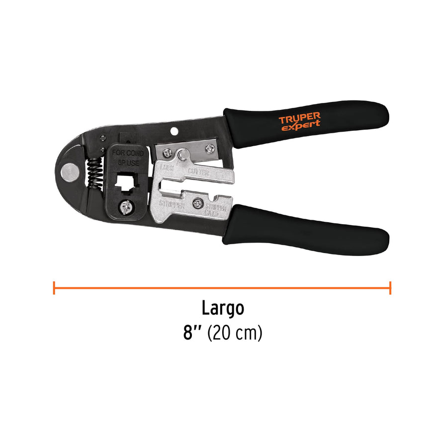Pinza 8' ponchadora para cables RJ-45, 8 contactos, Truper Caja con 3, 18342