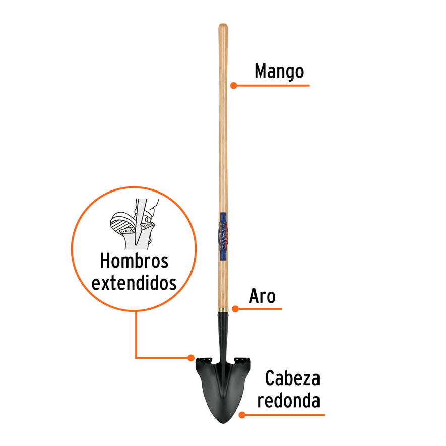 Pala redonda Classic Gardener, mango 45', Truper Caja con 6, 17204