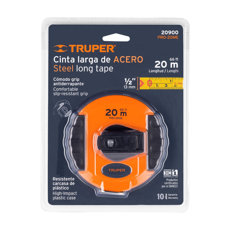Cinta métrica larga 20 m, metálica, carcasa plástica, TRUPER Caja con 4, 20900