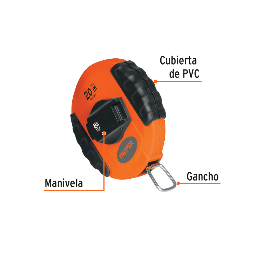 Cinta métrica larga 20 m, metálica, carcasa plástica, TRUPER Caja con 4, 20900