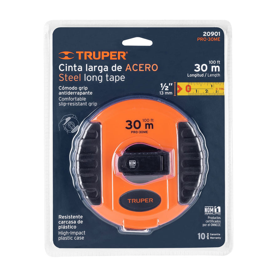 Cinta métrica larga 30 m, metálica, carcasa plástica, TRUPER Caja con 4, 20901