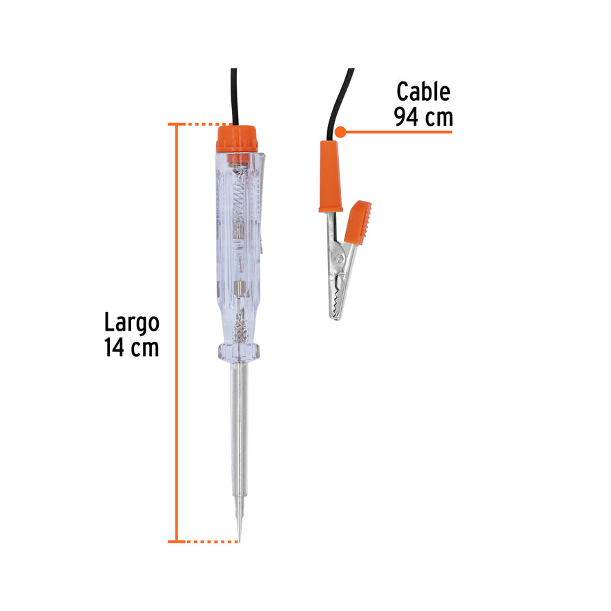 Probador de circuitos de corriente directa 14 cm c/caimán Caja con 12, 13987