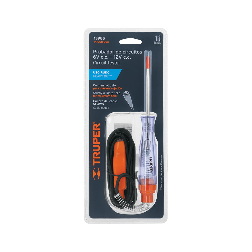 Probador de circuitos de corriente directa 20 cm, c/caimán Caja con 6, 13985