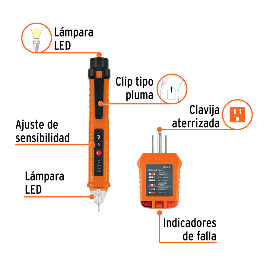 Kit de probadores sin contacto y para tomacorrientes, TRUPER Caja con 4, 103980