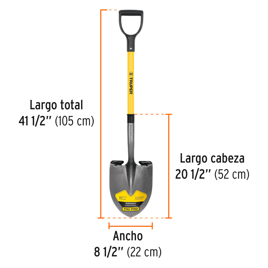 Pala redonda Tru Pro, puño 'Y', mango de fibra de vidrio Caja con 3, 17150