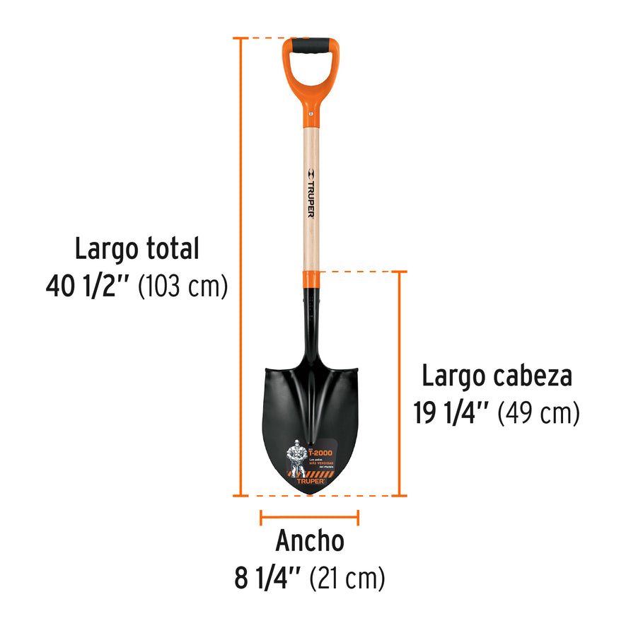 Pala redonda T-2000, puño 'Y', Truper Caja con 3, 17160