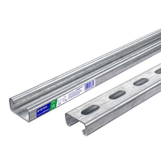 Perfil monocanal perforado de 3 m, 4 x 2 cm cal. 14, VOLTECK Caja con 2, 47765