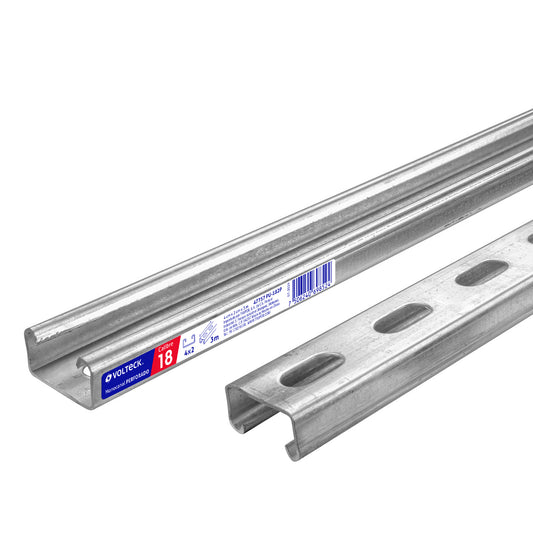 Perfil monocanal perforado de 3 m, 4 x 2 cm cal. 18, VOLTECK Caja con 2, 47757