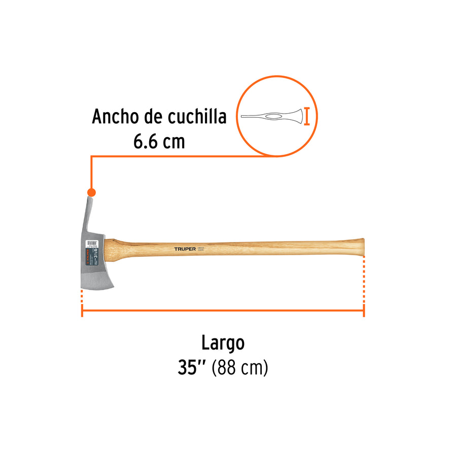 Hacha Pulaski 3-1/2 lb, mango de hickory 35', Truper Caja con 2, 14966