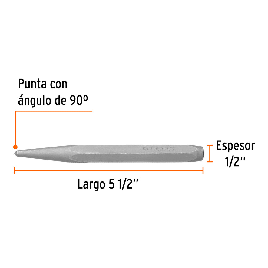 Punzón 1/2' para barrenar, largo 5-1/2', Truper Caja con 6, 12222